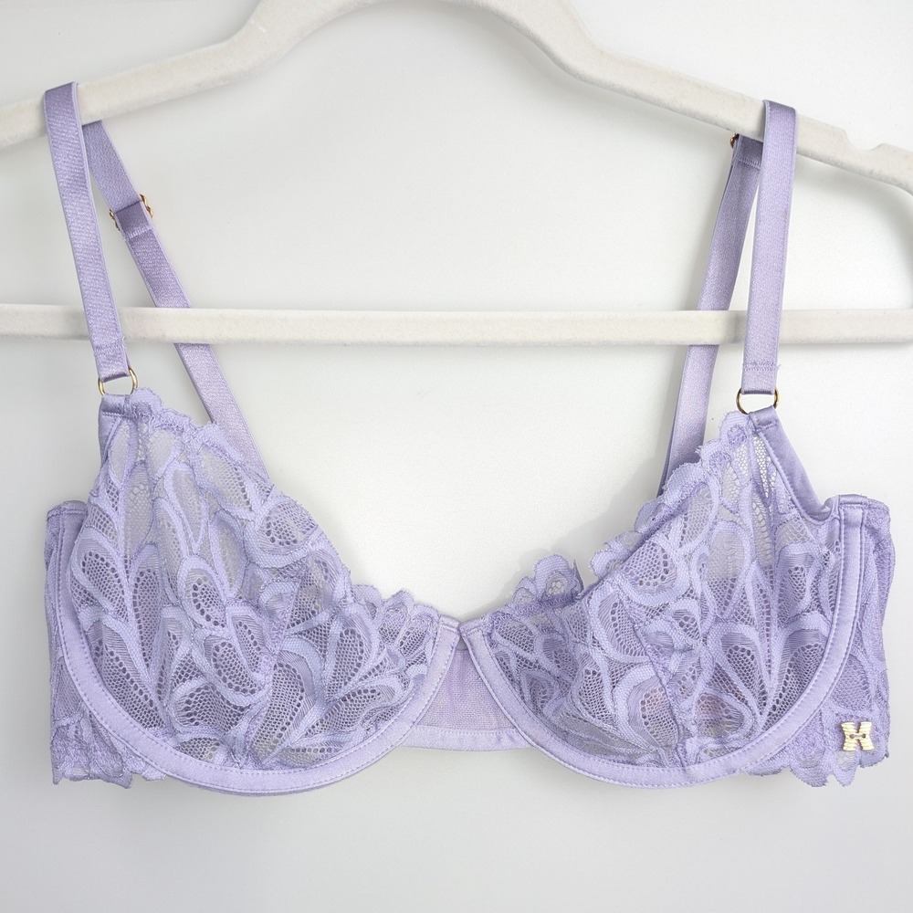 Savage X Fenty Floral Lace Unlined Underwire Bra Size 34DD Lavender Purple Fairy